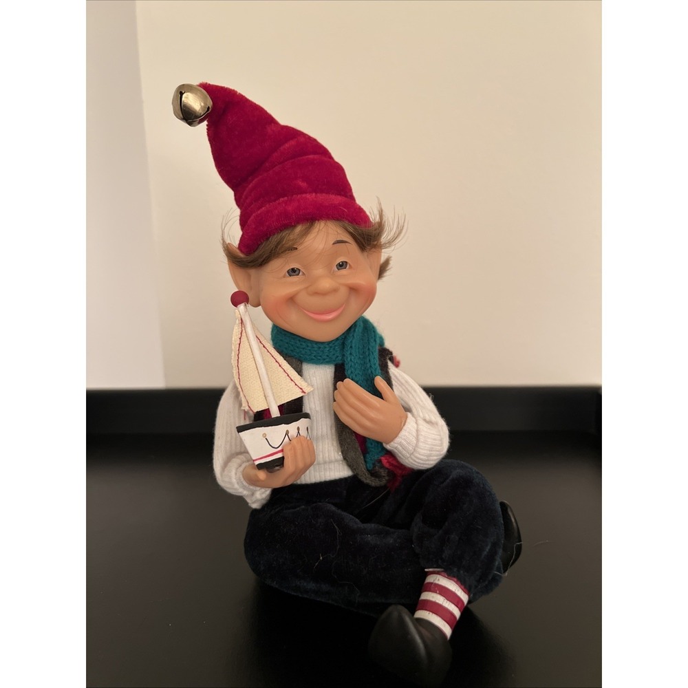 Celebrate It Christmas Treasures Darling Elves Santa Workshop Elf  Hold Sailboat
